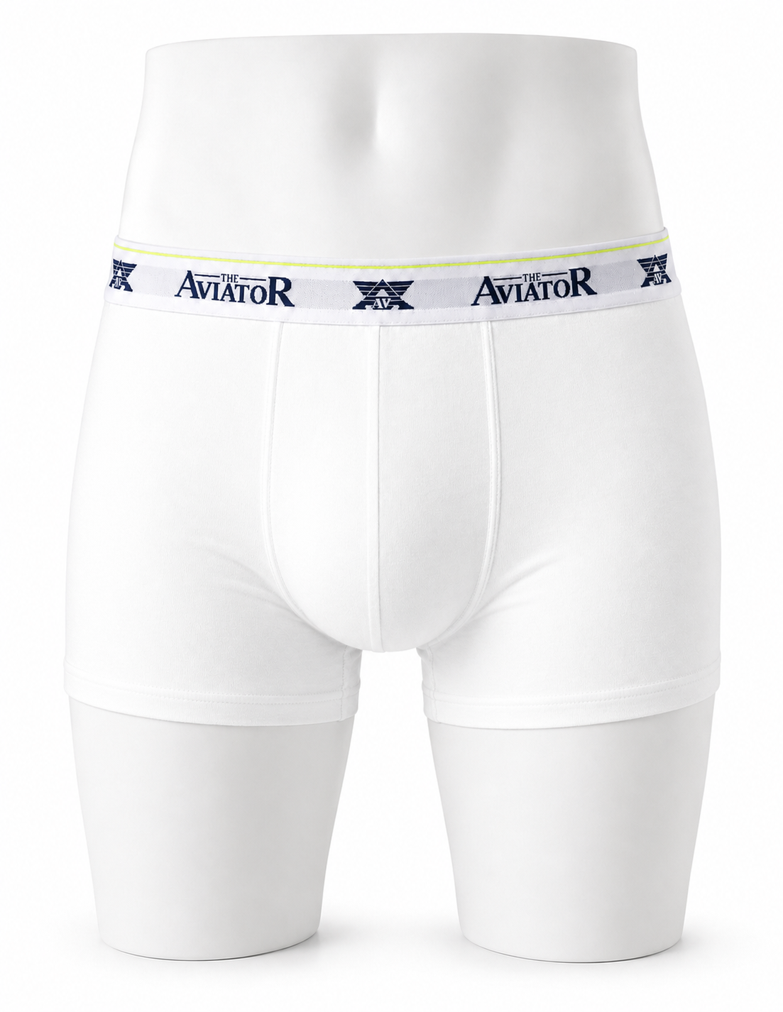 Mannequin portant le boxer Aviator blanc avec bande blanche